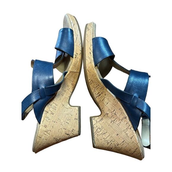 CLARKS Womens Size 10 Blue Cork Wedge Platform Leather Sandals Shoes Comfortable - Picture 5 of 13